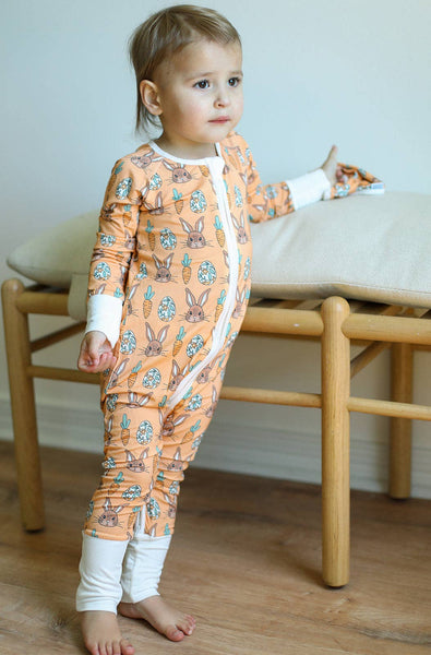 Orange Bunny Double Zipper Bamboo Sleeper: 3-6 Months - 9/12 Months
