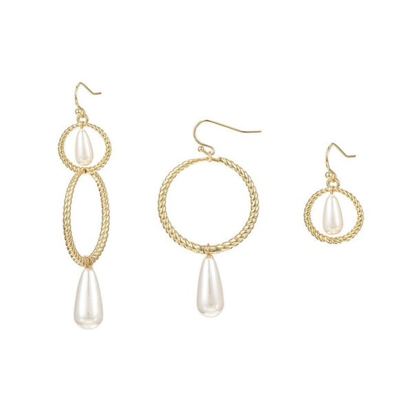 Sea Breeze 3n1 Pearl Drop Earring, Gold
