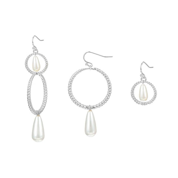 Sea Breeze 3n1 Pearl Drop Earring, Silver