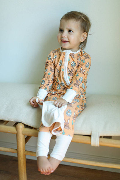 Orange Bunny Double Zipper Bamboo Sleeper: 3-6 Months - 9/12 Months