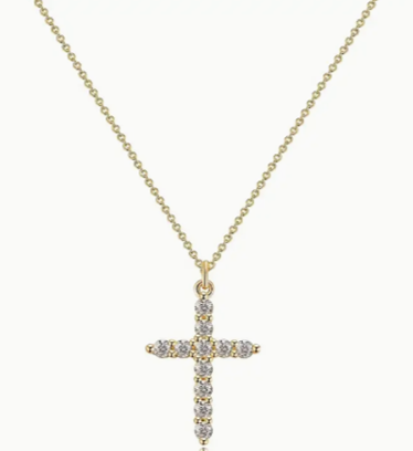 Stone Cross Necklace- Gold