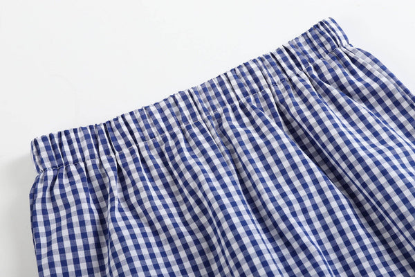 Royal Blue Gingham American Flag Shirt and Shorts Set