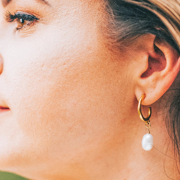 Gold Pearl Hoop Earrings