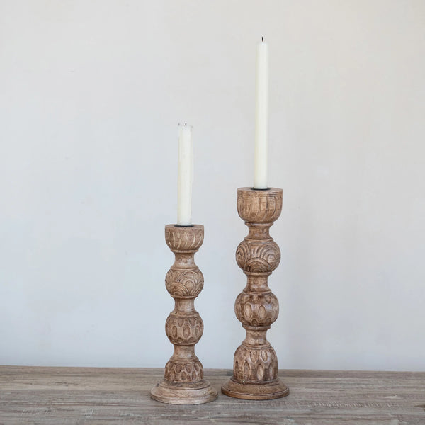 Hand-Carved Mango Wood Taper Holder