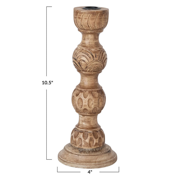Hand-Carved Mango Wood Taper Holder