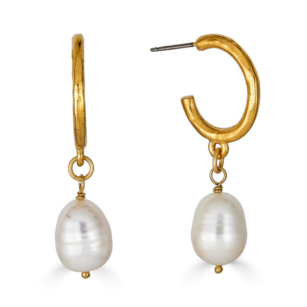 Gold Pearl Hoop Earrings