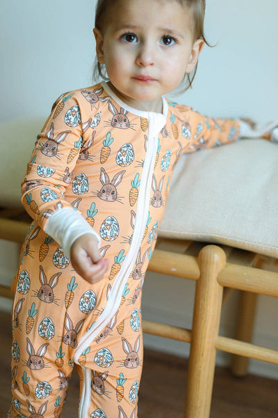 Orange Bunny Double Zipper Bamboo Sleeper: 3-6 Months - 9/12 Months