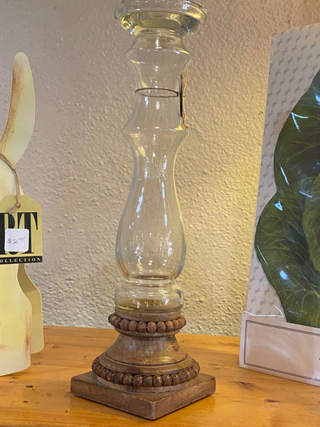 Glass & Beaded Wood Candlesticks