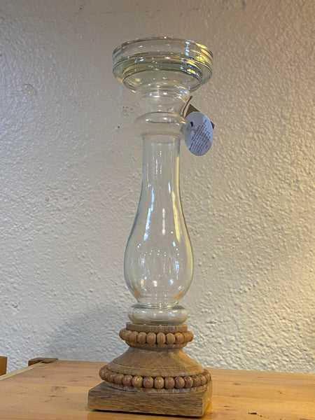 Glass & Beaded Wood Candlesticks